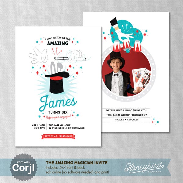 EDITÁVEL! Mágico | Magia | Coelho | Abracadabra | Convite de Aniversário | Download Digital | Corjl