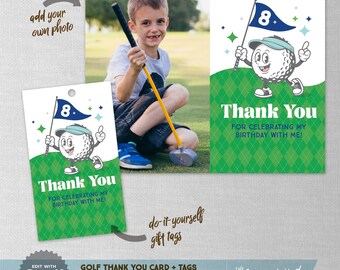 EDITABLE! Golf, Mini Golf, Putt Putt Photo Thank You Card & Favor Tags (Digital Download)