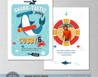 EDITABLE | Shark | Ocean | Beach | Under the Sea Birthday Invitation | Digital Download | Corjl