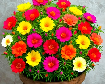 4000+ mosrooszaden – Portulaca Grandiflora-mix – bloemen met dubbele bloei – kolibrievriendelijke tuin jaarlijks