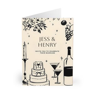 Cartões de felicitações de casamento elegantes (pacote com 5), convites, cartões de comemoração, chá de panela, aniversário, convites exclusivos