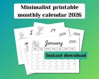 2026 Monthly Calendar, A4 size, US letter size, Landscape orientation, Monday and Sunday start, Minimalist,  Digital download, PDF file