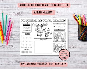 Parable of the Pharisee and the Tax Collector Activity Placemat Christian Kids Coloring Page Parables of Jesus Bible Lessons Church Kids