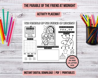 The Parable of the Friend at Midnight Bible Lesson Kids Ministry Parables of Jesus Activity Placemat Christian Kids Activity Coloring Page