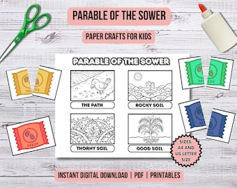 The Parable of the Sower Craft Kids Church Bible Coloring Page Parables Bible Stories VBS Kids Craft Bible Lesson Jesus Parables Activities