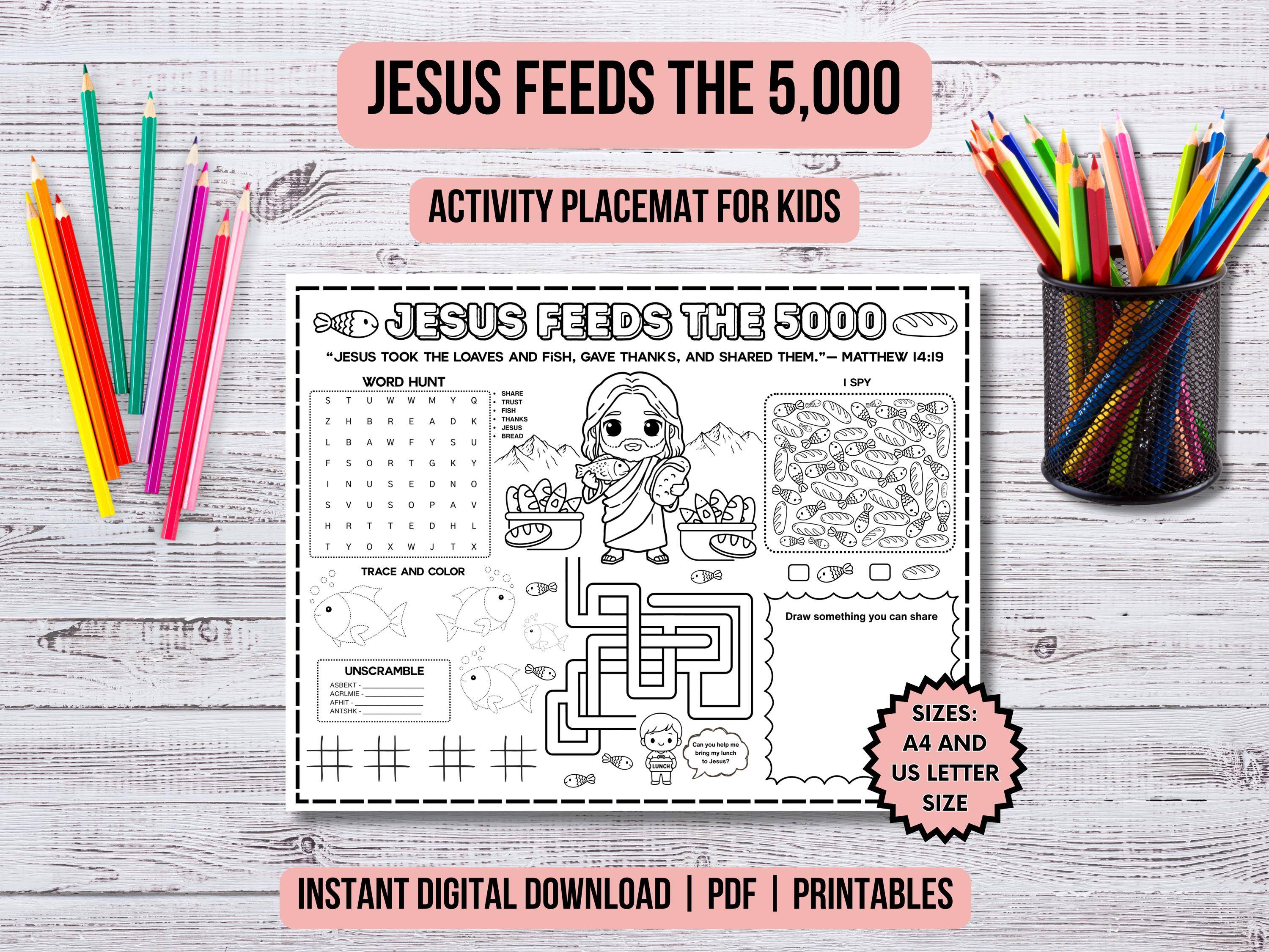 Jesus Feeds the 5000 Bible Story Activity Christian Kids Bible Verse ...