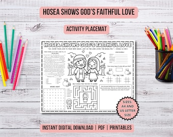 Hosea and Gomer Activity Placemat Christian Kids Bible Story Hosea Printable Coloring Page Sunday School Bible Lesson Idea Children Ministry