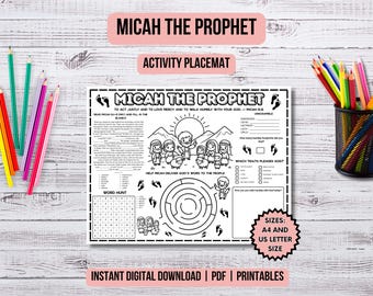 Micah Activity Placemat Christian Kids Church Micah Bible Story Lesson Prophet Micah Printable Bible Coloring Page Kids Ministry Ideas