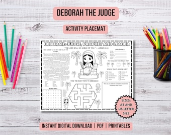 Deborah The Judge Activity Placemat Christian Kids Bible Study Women in the Bible Story Coloring Page Kids Ministry Deborah Bible Lessons