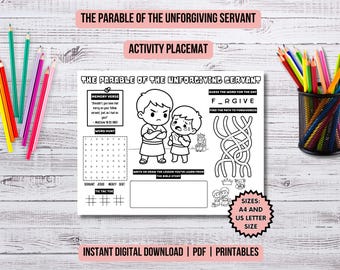 Parable of the Unforgiving Servant Activity Placemat Christian Kids Coloring Page Parables of Jesus Bible Lesson Church Kids Ministry Ideas