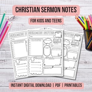 Kids Sermon Notes Printable, Church Notes for Kids, Christian Worship Activity, Sunday Church Worksheet, Reusable Sunday Church Activity PDF