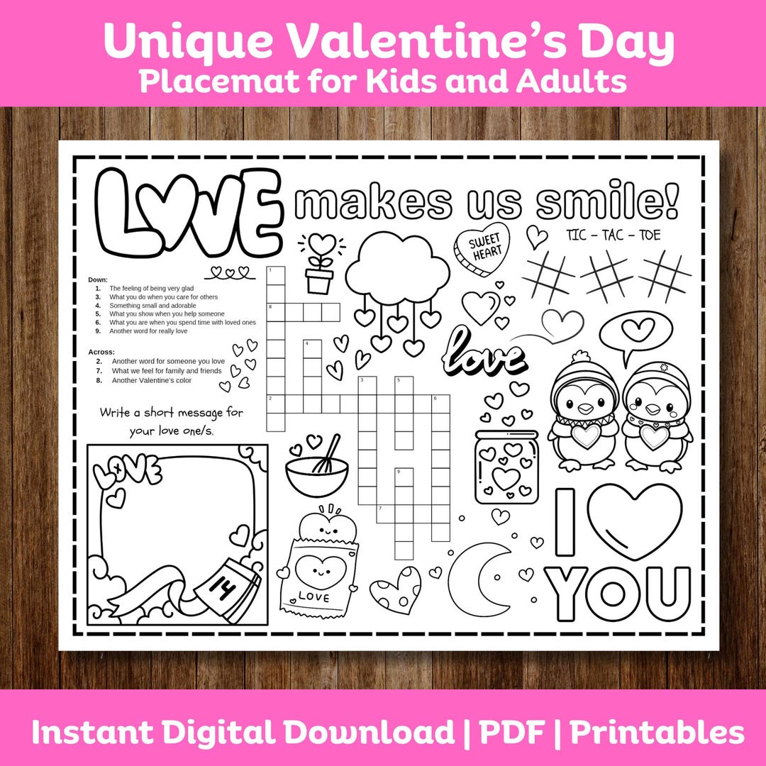 Valentine Activity Placemat Printable for Kids | Valentine Classroom ...