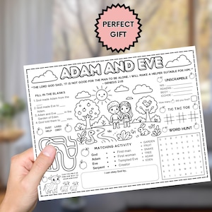 Adam and Eve Activity Placemat Bible Coloring Worksheet for Kids Church ...