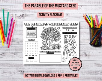 Parable of the Mustard Seed Activity Placemat Bible Story Christian Kids Coloring Page Parables of Jesus Bible Lesson Sunday School Activity