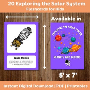 20 Solar System Flashcards for Kids, Space Learning Cards with Planets, Moon, Sun, Dwarf Planets, Galaxy, Preschool & Homeschool Printables