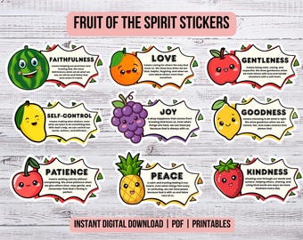 Fruit of the Spirit Printable Stickers Kids Church Bible Verse Stickers Sunday School Activity Faith Stickers Christian Kids Laptop Stickers