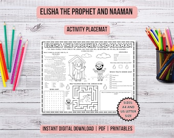 Prophet Elisha and Naaman Activity Placemat Christian Kids Church Elisha Bible Story Lesson Elisha Bible Coloring Page Kids Ministry Ideas