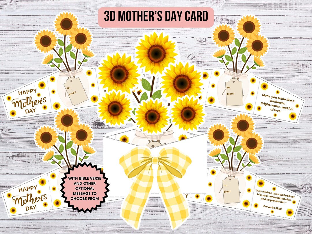 Printable Mother's Day Flower Craft 3D Card DIY Gift From Kids Gift for ...