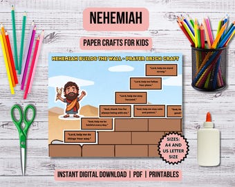 Nehemiah Rebuilds the Wall Craft for Kids Church Bible Coloring Sunday School Activity Old Testament Christian Homeschool Bible Activities