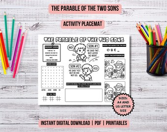 Parable of the Two Sons Activity Placemat Christian Kids Coloring Page Parables of Jesus Bible Lessons Church Kids Ministry Bible Study Idea