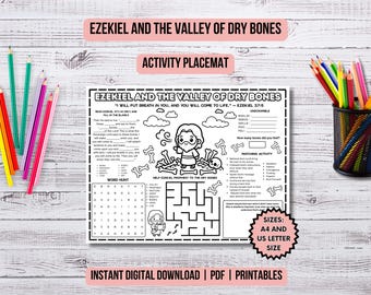 Ezekiel and the Dry Bones Activity Placemat Christian Kids Church Ezekiel Bible Story Lesson Prophet Ezekiel Printable Bible Coloring Page