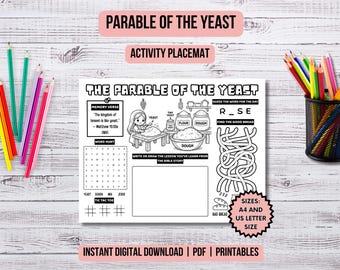 Parable of the Yeast Activity Placemat Christian Kids Coloring Page Parables of Jesus Bible Study Church Kids New Testament Bible Lessons
