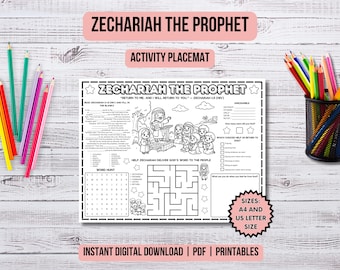 Prophet Zechariah Activity Placemat Christian Kids Church Printable Coloring Page Kids Ministry Bible Activity Old Testament Bible Lessons