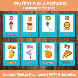 Colorful A-Z Cards Educational ABC Flashcards for Kids Printable Alphabet Learning Flash Cards for Preschool Homeschool Montessori Materials