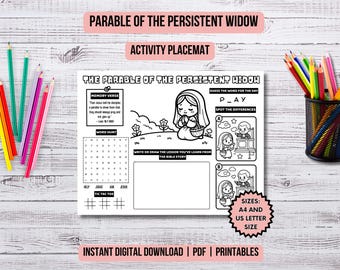 Parable of the Persistent Widow Activity Placemat Christian Kids Coloring Page Parables of Jesus Bible Study Church Kids Ministry Lessons