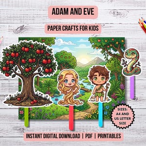 Adam and Eve Paper Craft Kids Church Bible Coloring Sunday School Activity Old Testament Christian Homeschool Bible Activities The First Sin
