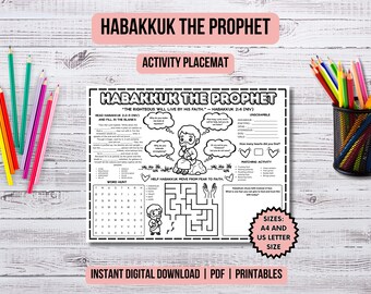 Prophet Habakkuk Activity Placemat Christian Kids Church Printable Coloring Page Kids Ministry Bible Activities Old Testament Bible Lessons