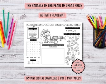 Parable of the Pearl of Great Price Activity Placemat Christian Kids Coloring Page Parables of Jesus Bible Lessons Church Kids Ministry Idea