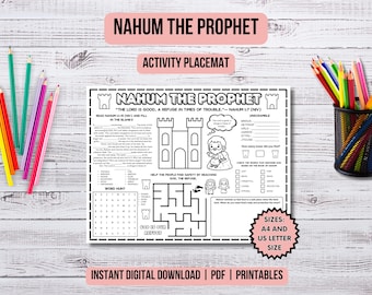 Nahum Activity Placemat Christian Kids Church Nahum Bible Story Study Prophet Nahum Printable Bible Coloring Page Old Testament Bible Lesson