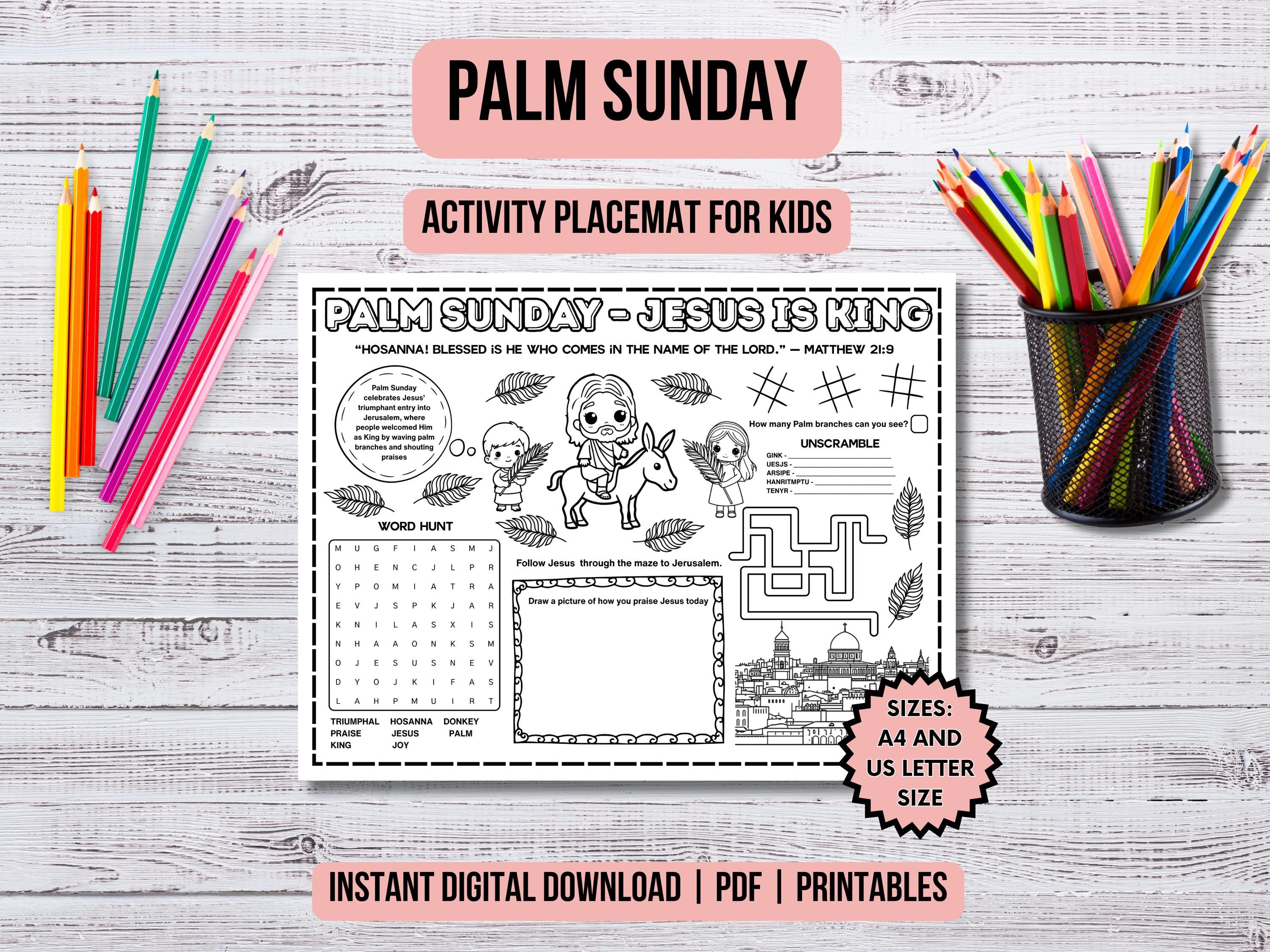 Palm Sunday Activity Placemat for Kids, Jesus is King Bible Printable ...