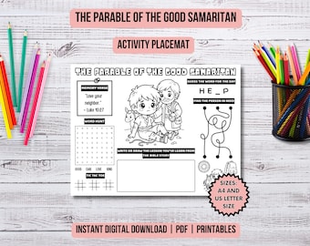 The Parable of the Good Samaritan Bible Lesson Kids Ministry Parables of Jesus Activity Placemat Christian Kids Printable Coloring Page