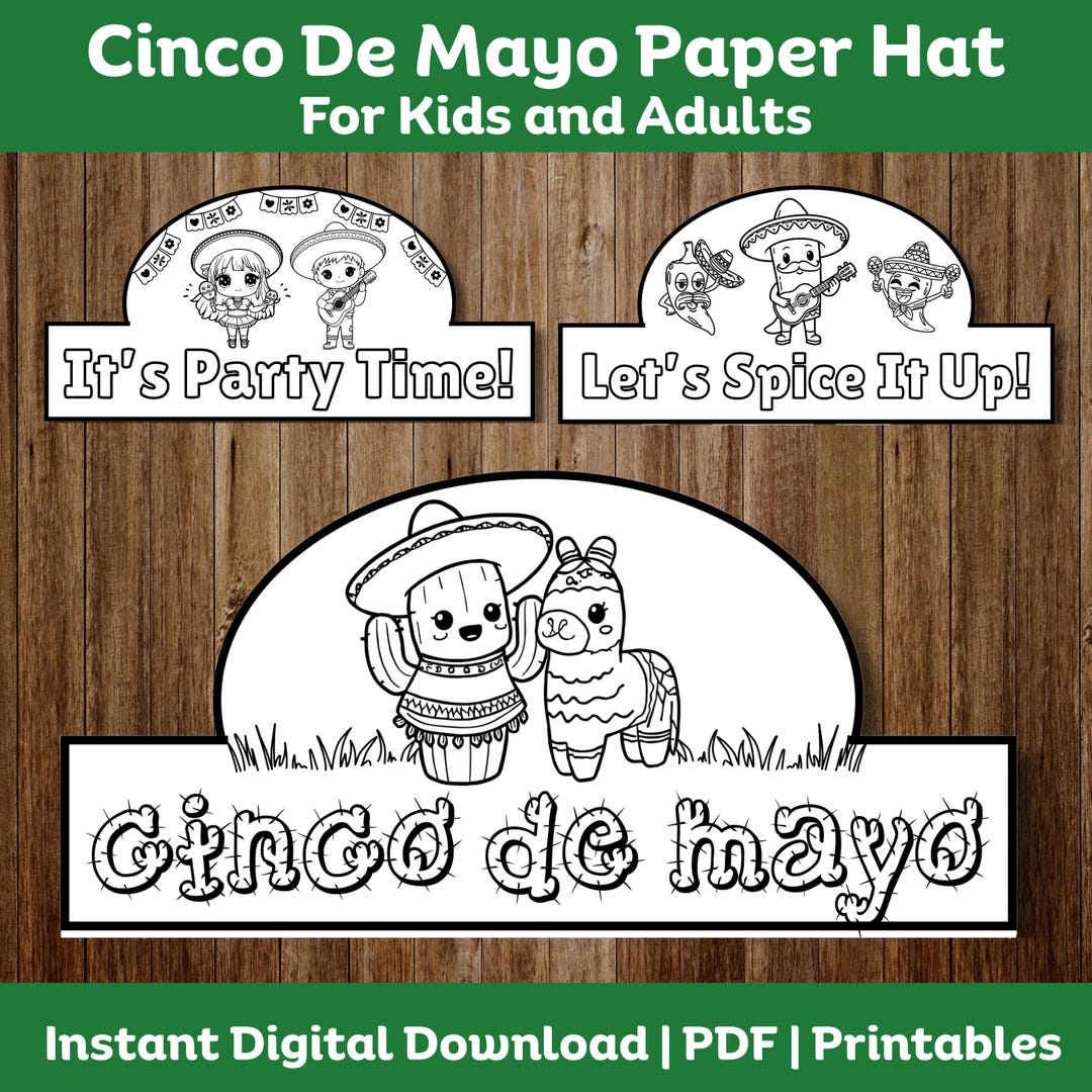 Cinco De Mayo Party Hats Printable for Kids, Color Cut & Wear Paper ...