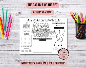 The Parable of the Net Bible Lesson Kids Ministry Parables of Jesus Activity Placemat Christian Kids Activity Coloring Page New Testament
