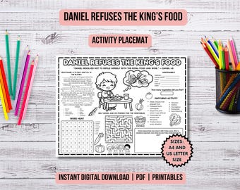 Daniel Refuses the King's Food Activity Placemat Christian Kids Bible Story Daniel Printable Coloring Page Sunday School Bible Lesson Ideas