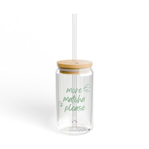 GREEN MATCHA CUP | 16oz glass reusable tumbler cold cup | bamboo lid and glass straw | iced matcha coffee | blueberry matcha summer