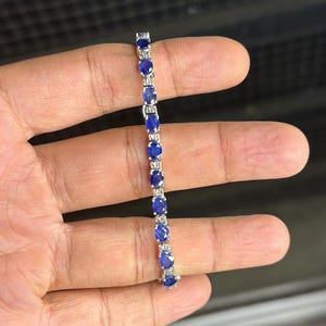 Blue Sapphire Tennis Bracelet: 925 Sterling Silver, Elegant September Birthstone
