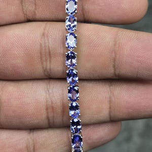 Bracciale tennis ovale in tanzanite placcato oro 18 carati, argento 925, regolabile, gioiello con pietre preziose