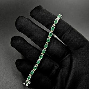 Bracelet tennis émeraude : argent sterling 925, pierre de naissance en mai