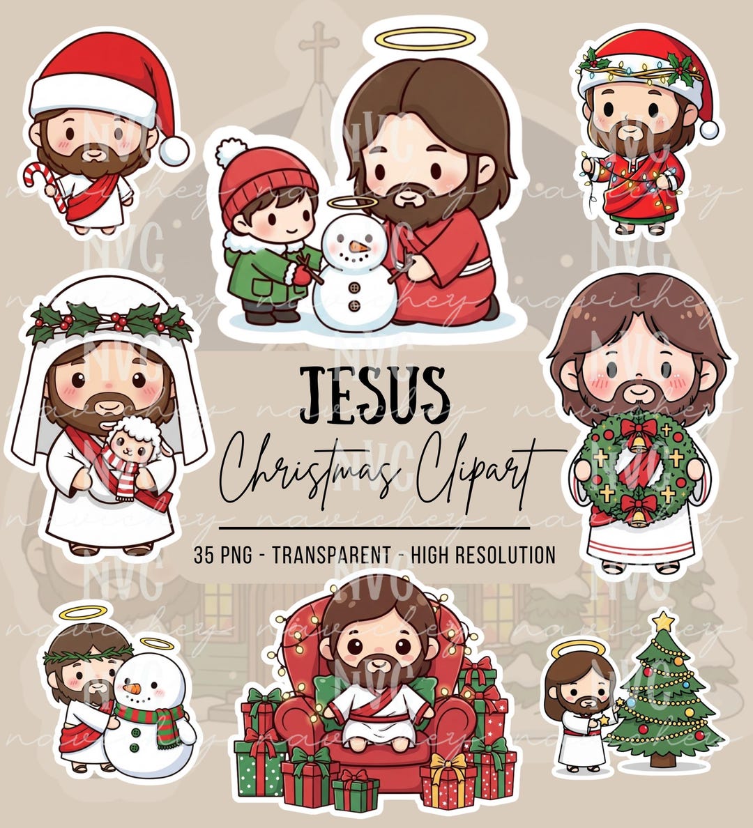 Cute Jesus Christmas Clipart Bundle 35 PNG Transparent High 