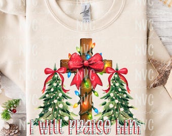 私は彼を賛美します PNG、クリスマスクロス PNG、キリスト教の信仰の昇華、宗教的な休日のデザイン、クリスマス PNG