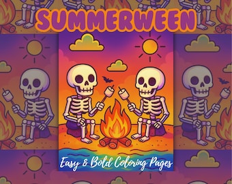 Dibujos para colorear de Summerween / Imprimibles de Halloween de playa espeluznante / Actividad divertida para niños y adultos / Descarga instantánea en PDF