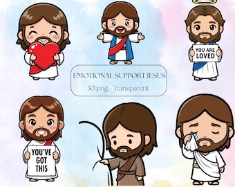 Kawaii Chibi Jesus Clip Art Bundle: Christian PNGs for Kids (Digital Download)