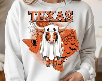 Texas Longhorn Halloween Sublimation – Ghost Cow PNG Clipart for Shirts & Tumblers