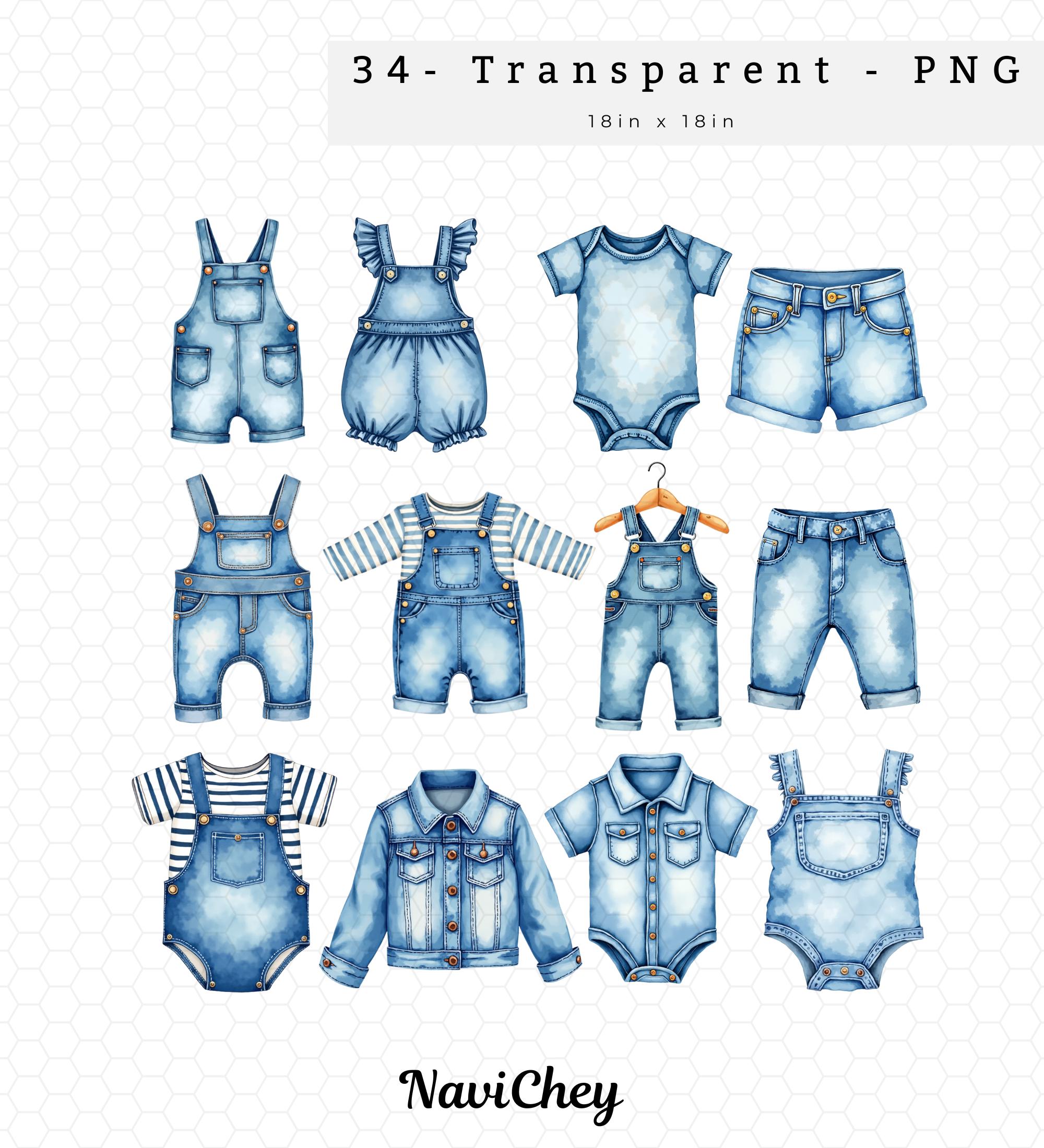Baby Shower Denim Clipart – Blue PNG Overalls, Shoes, Teddy Bear, High ...