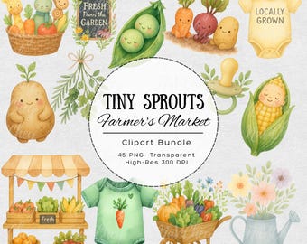 Watercolor Farmers Market Clipart Bundle: Baby Shower PNG Graphics (Digital Download