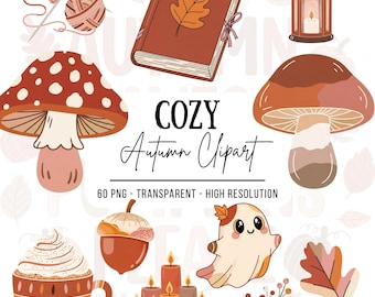 Cozy Autumn Clipart Set – 60 PNG Fall Doodles for Stickers & Sublimation